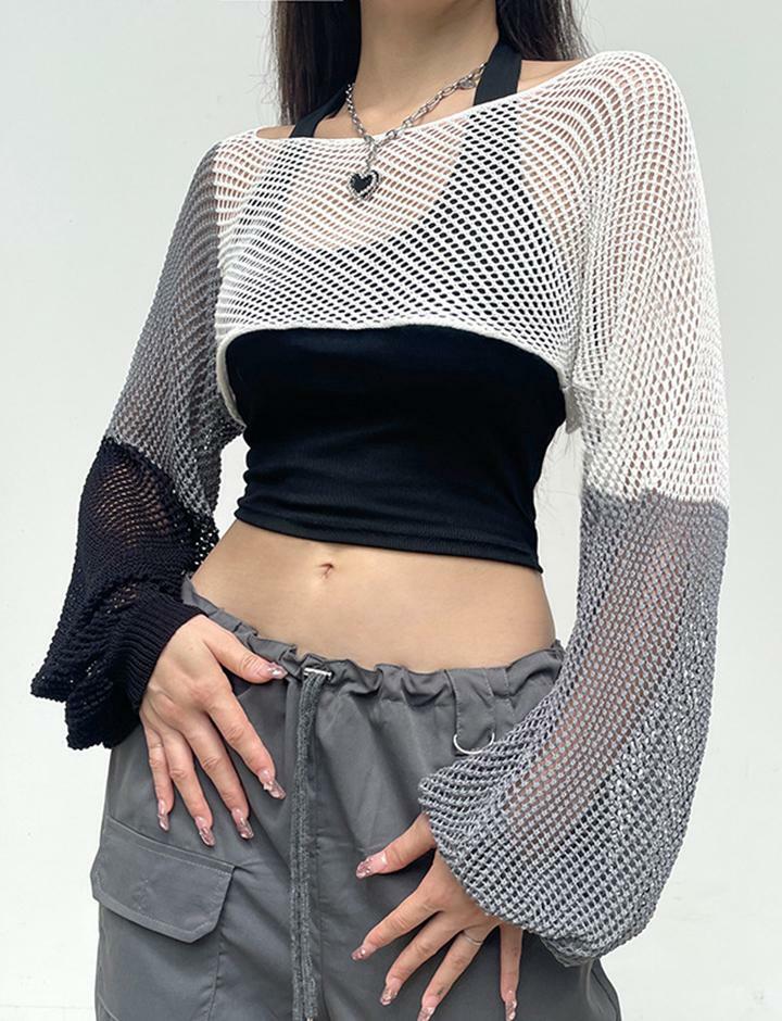 Colorblock Crochet Super Crop Top - Y2K Aesthetic, Cute & Comfy for Grunge & Coquette Styles