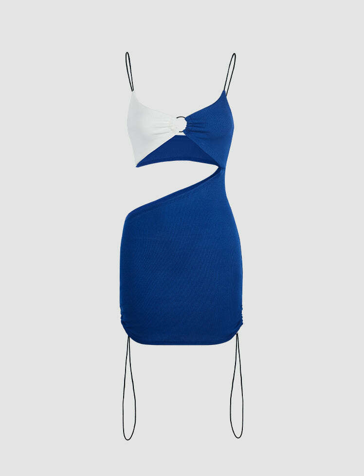 Colorblock Cutout Ruched Cami Dress - Y2K Aesthetic, Coquette Style, Cute & Comfy Fashion