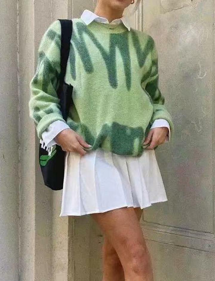 Colorblock Knit Abstract Crewneck Pullover Sweater - Y2K Aesthetic Comfy Top for Grunge Style