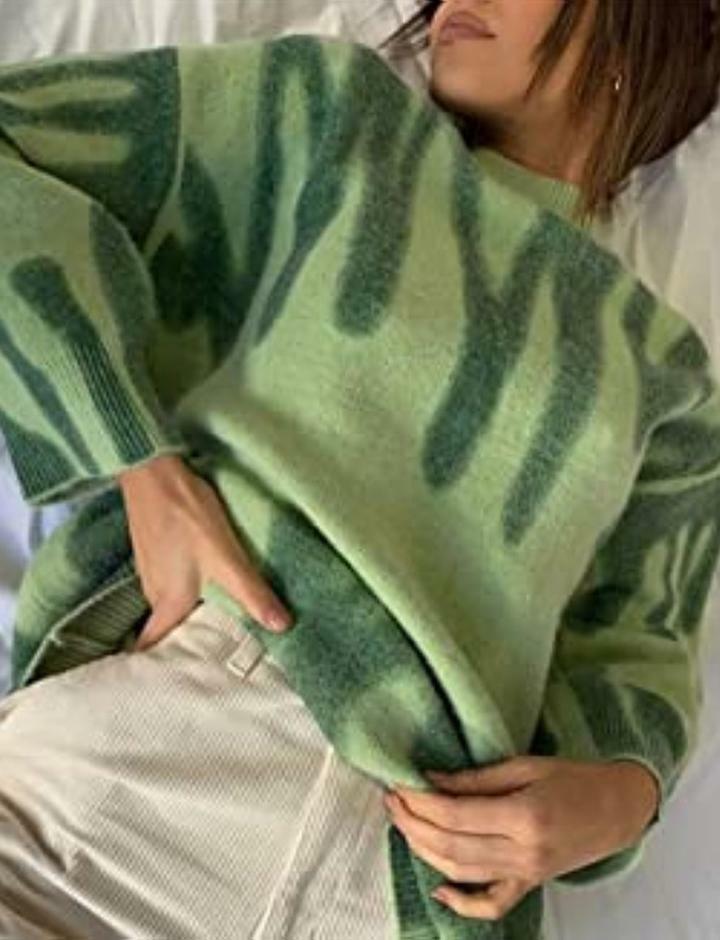 Colorblock Knit Abstract Crewneck Pullover Sweater - Y2K Aesthetic Comfy Top for Grunge Style