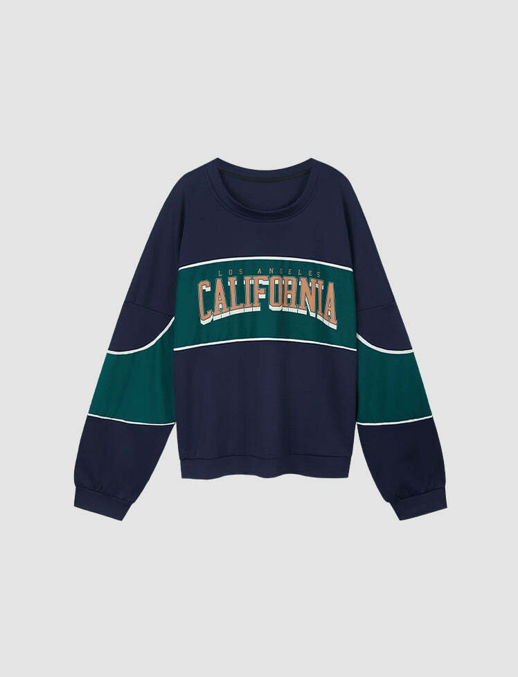 Colorblock Letter Print Y2K Aesthetic Loose Pullover Hoodie - Comfy Grunge Style Top