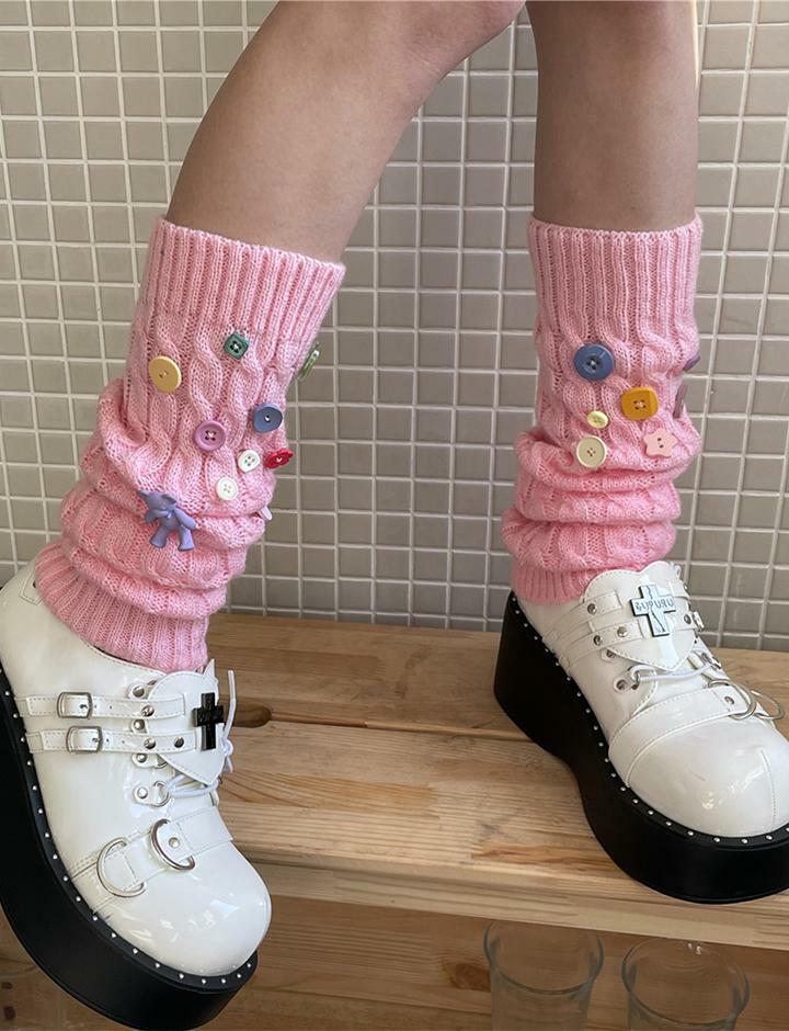 Colorful Button Decor Socks - Y2K Aesthetic, Cute & Comfy for Coquette & Grunge Styles