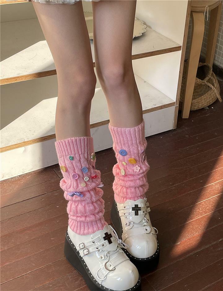 Colorful Button Decor Socks - Y2K Aesthetic, Cute & Comfy for Coquette & Grunge Styles