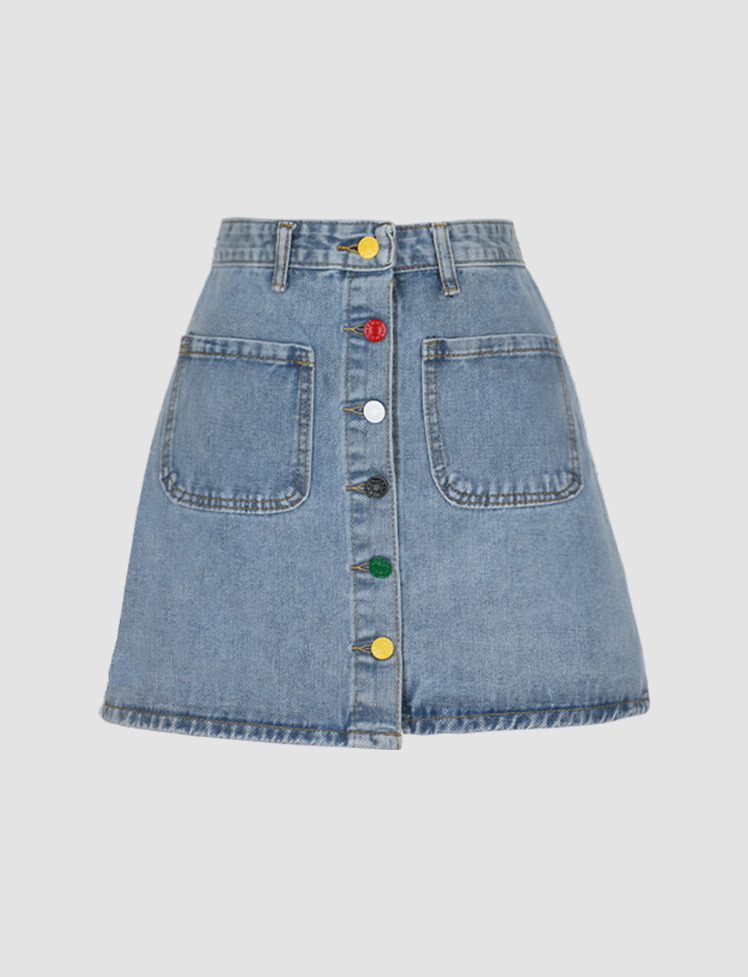 Colorful Buttons Y2K Denim Skirt - Cute Cargo Style for Coquette & Grunge Aesthetics