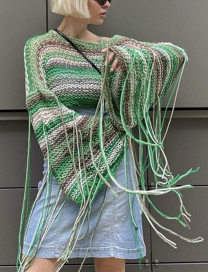 Colorful Crochet Fringe Crop Sweater - Y2K Aesthetic, Cute Top for Coquette & Grunge Styles