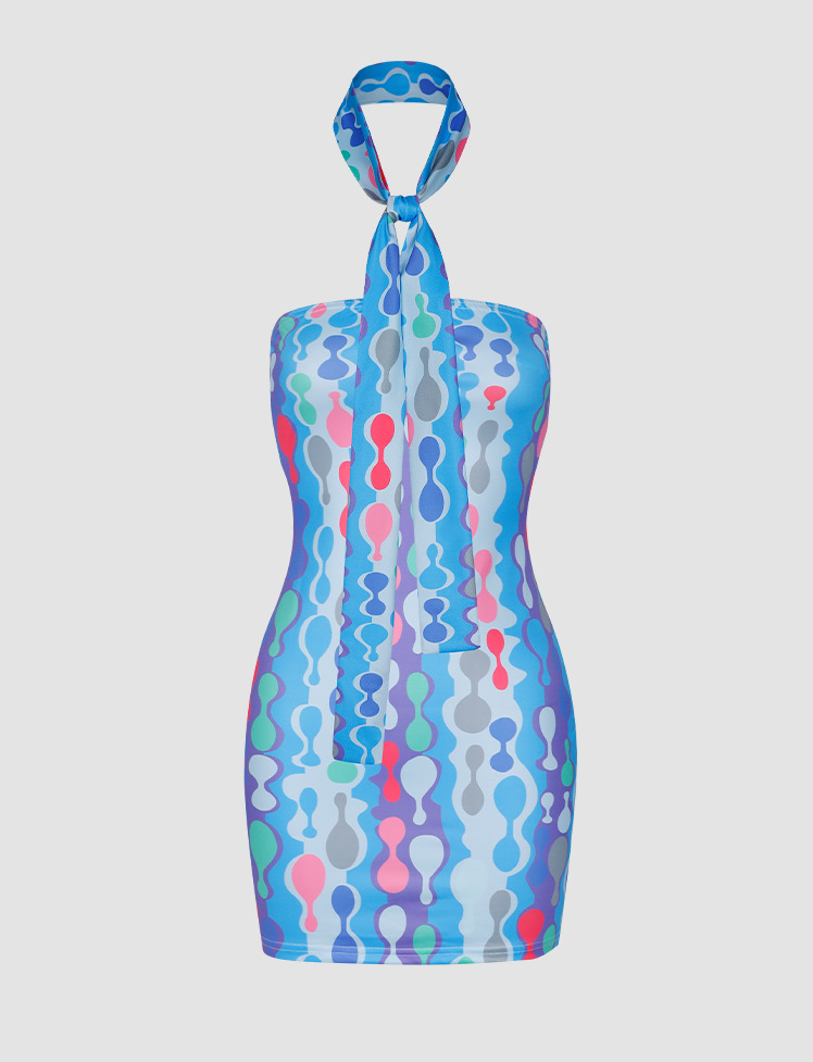 Colorful Floral Printed Halter Dress - Y2K Aesthetic, Coquette Style, Cute Summer Outfit