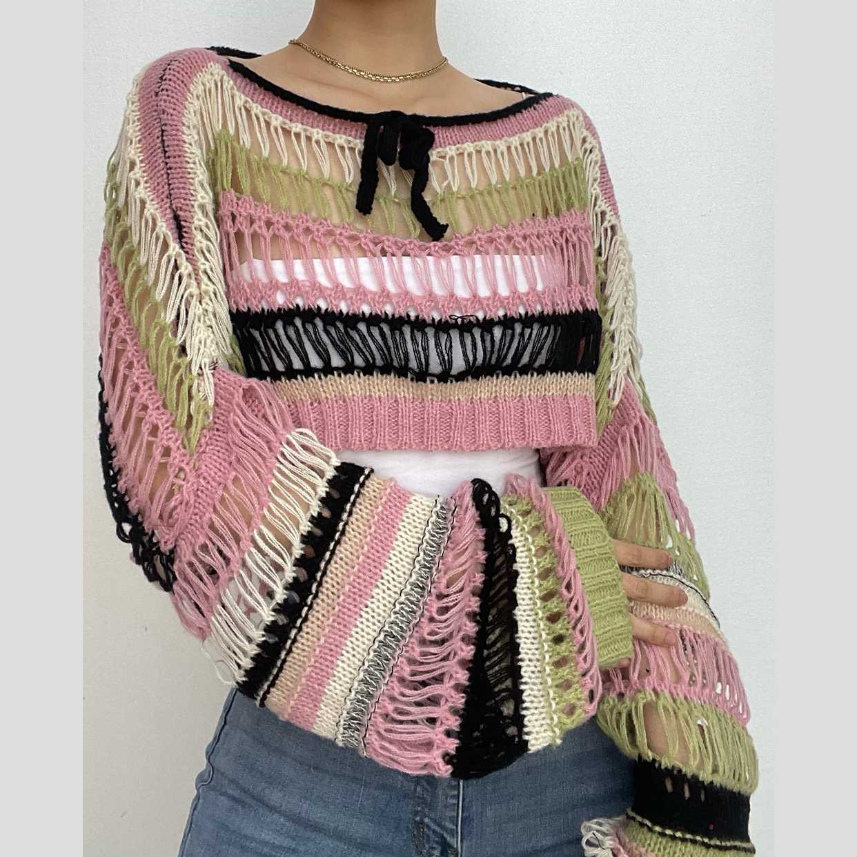 Colorful Knitted Crochet Shrug Top - Y2K Aesthetic Layering Piece for Cute Outfits