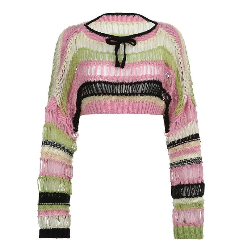 Colorful Knitted Crochet Shrug Top - Y2K Aesthetic Layering Piece for Cute Outfits