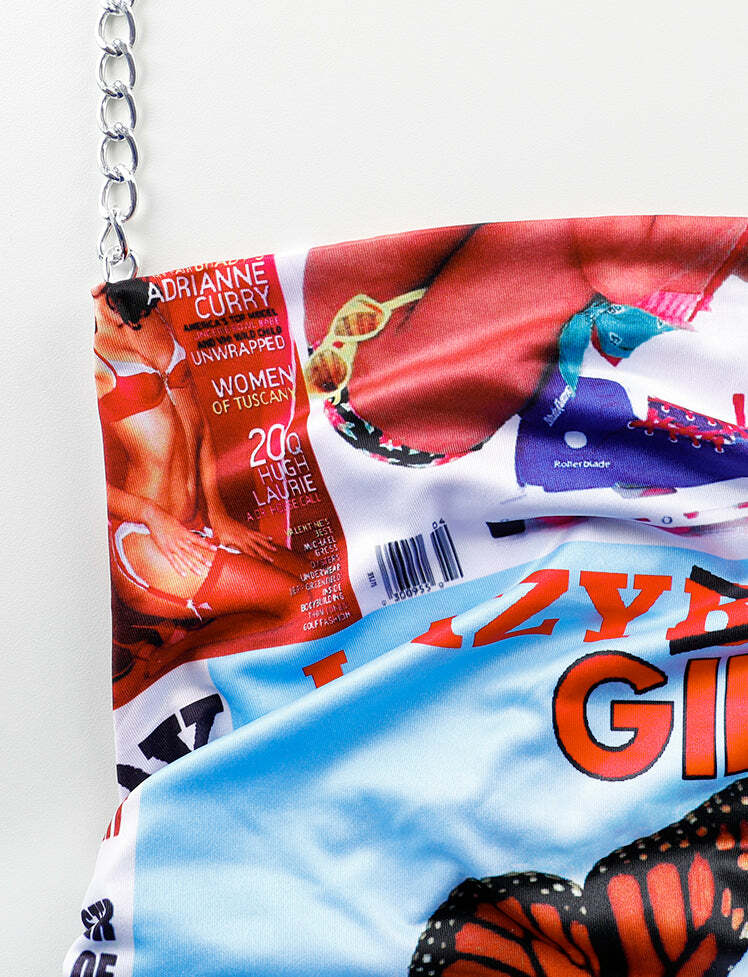 Colorful Letter Printed Chain Halter Top - Y2K Aesthetic Cute Crop for Grunge & Coquette Styles