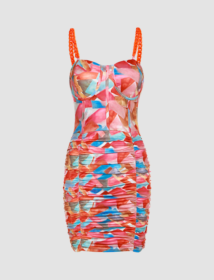 Colorful Y2K Corset Chain Cami Dress - Cute Aesthetic for Coquette & Grunge Styles