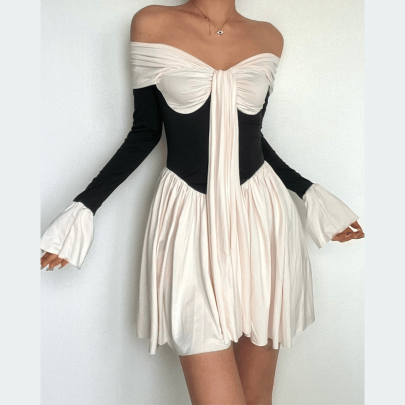 Coquette Aesthetic Bowknot Off-Shoulder Ruched Mini Dress - Y2K Fashion & Grunge Style