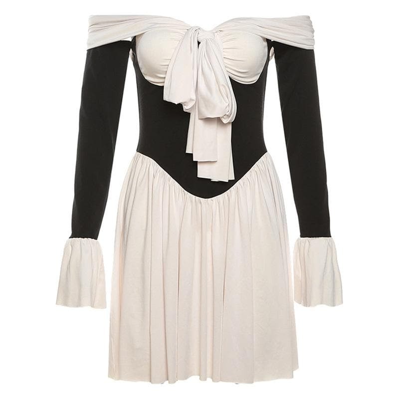 Coquette Aesthetic Bowknot Off-Shoulder Ruched Mini Dress - Y2K Fashion & Grunge Style