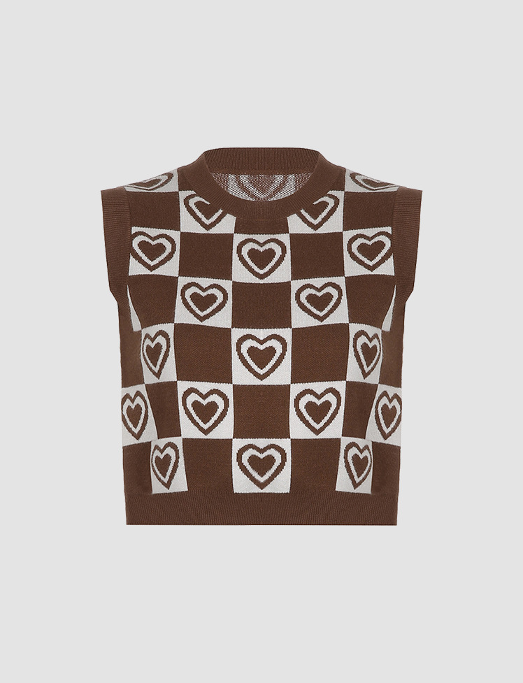 Coquette Aesthetic Brown Knit Love Vest Sweater - Y2K Fashion & Comfy Layering Essential