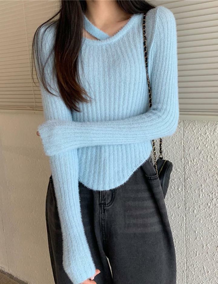 Coquette Aesthetic Irregular High Waist Plush Cropped Sweater - Y2K Grunge Style Top