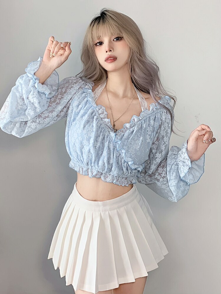 Coquette Aesthetic Lace Crop Top - Y2K Fashion Cute Top for Grunge & Pastel Goth Styles