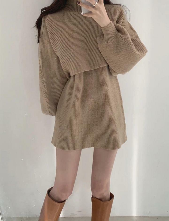 Coquette Aesthetic Lantern Sleeve Pullover & Knit Two-Piece Dress for Y2K Fashion Lovers