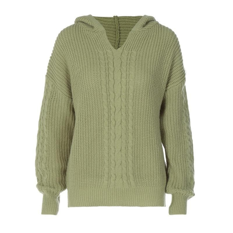 Coquette Aesthetic Long Sleeve Knitted V-Neck Hoodie - Y2K Fashion Comfy Top