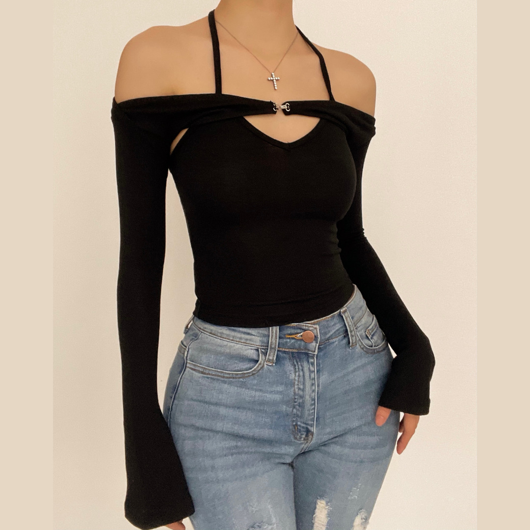 Coquette Aesthetic Long Sleeve Off-Shoulder Knitted Two-Piece Top for Y2K Fashion Lovers