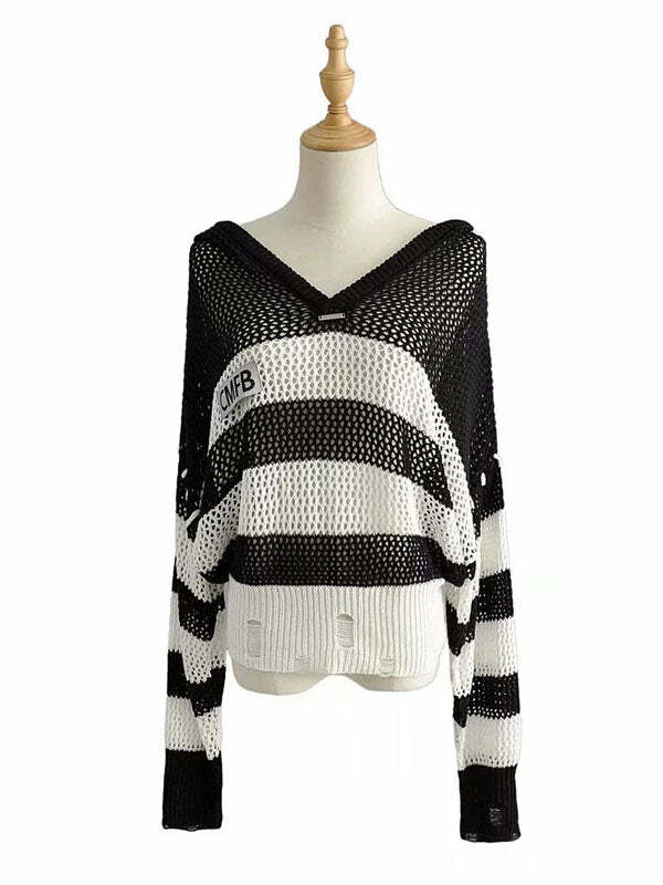 Coquette Aesthetic Loose Knitted Striped Top - Y2K Fashion for Cute Outfits & Aesthetic Vibes