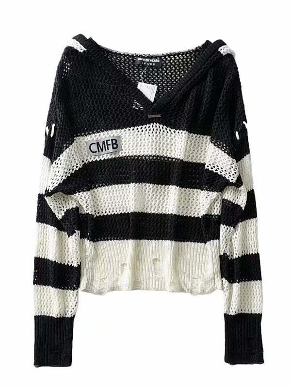 Coquette Aesthetic Loose Knitted Striped Top - Y2K Fashion for Cute Outfits & Aesthetic Vibes