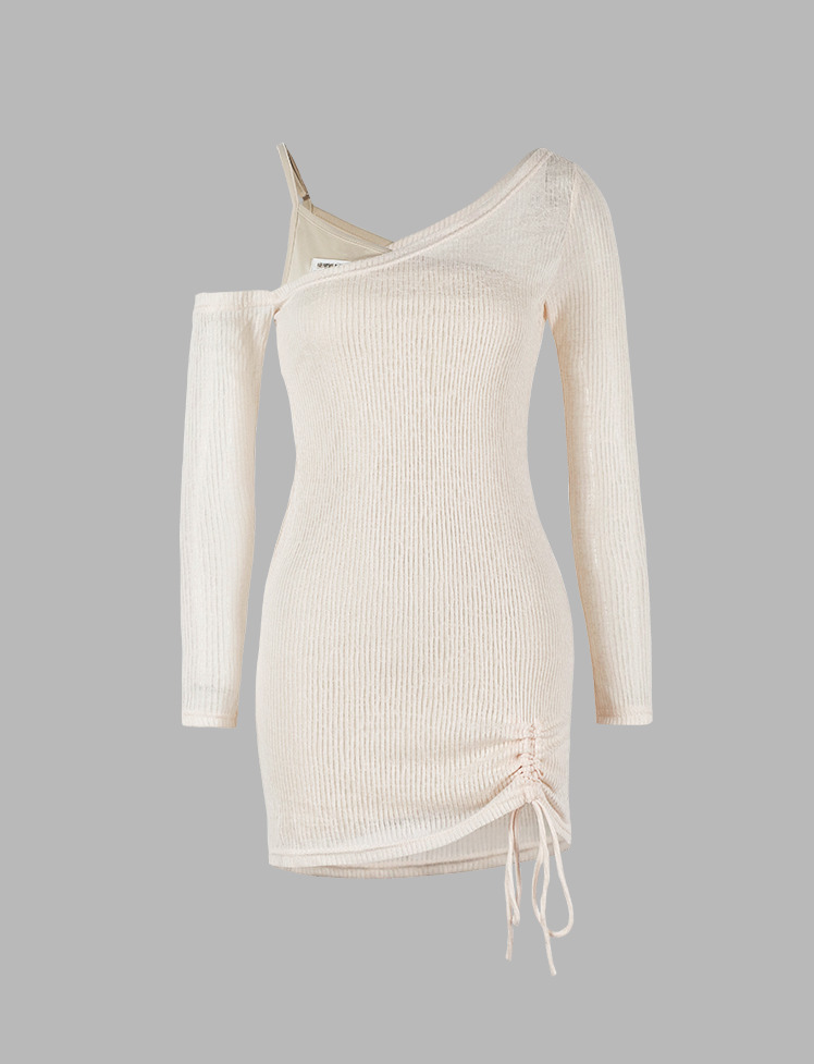 Coquette Aesthetic Solid Knitted Long Sleeve Mini Dress - Y2K Fashion & Grunge Style