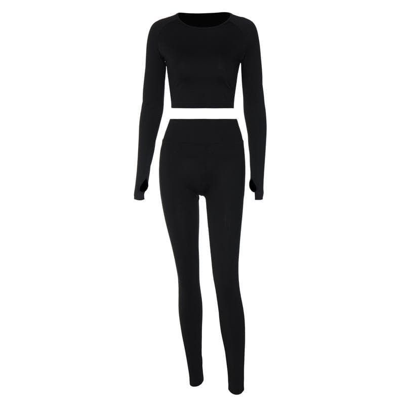 Coquette Aesthetic Y2K Solid Long Sleeve Top & Pants Set - Cute Comfy Outfit