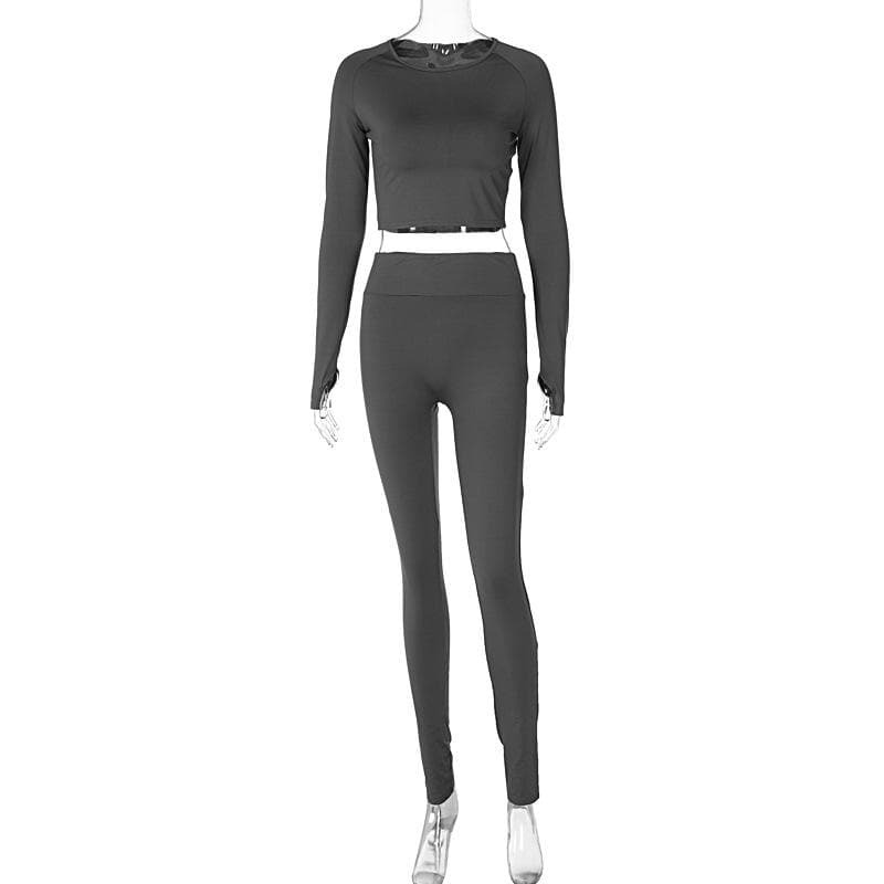 Coquette Aesthetic Y2K Solid Long Sleeve Top & Pants Set - Cute Comfy Outfit