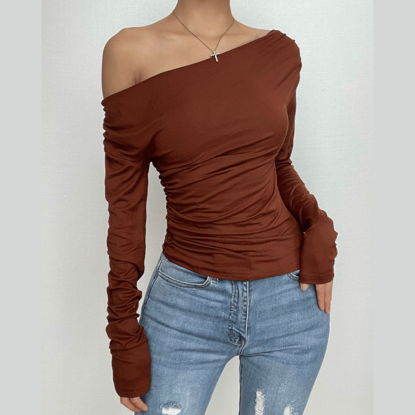 Cowl Neck Off-Shoulder Ruched Top - Y2K Fashion, Cute Aesthetic, Comfy Style, Grunge Vibes
