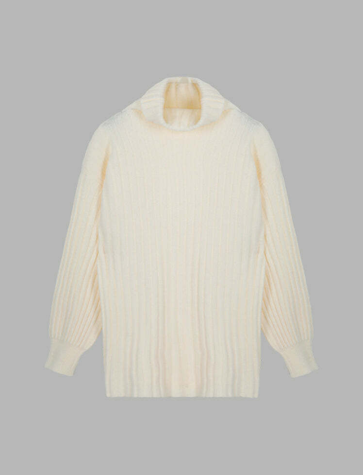 Cozy Beige Turtleneck Sweater - Y2K Aesthetic Knit Top for Grunge & Coquette Styles