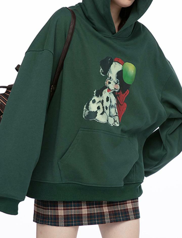 Cozy Christmas Dog Print Y2K Hoodie - Cute Pullover for Grunge & Coquette Aesthetic