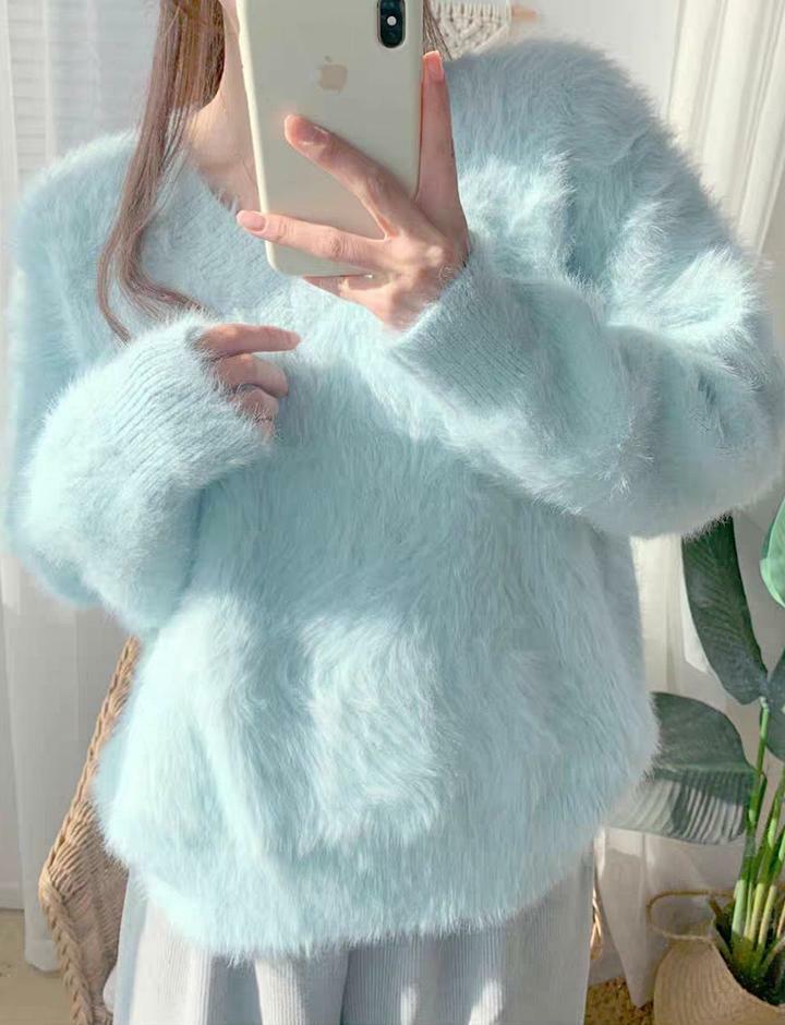 Cozy Fuzzy Pullover Sweater - Y2K Aesthetic Long Sleeve Top for Grunge & Coquette Styles