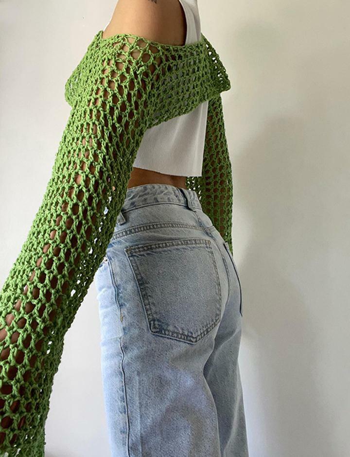 Cozy Hollow Knit Sweater - Solid Color Round Neck Long Sleeve Top for Y2K & Grunge Aesthetic