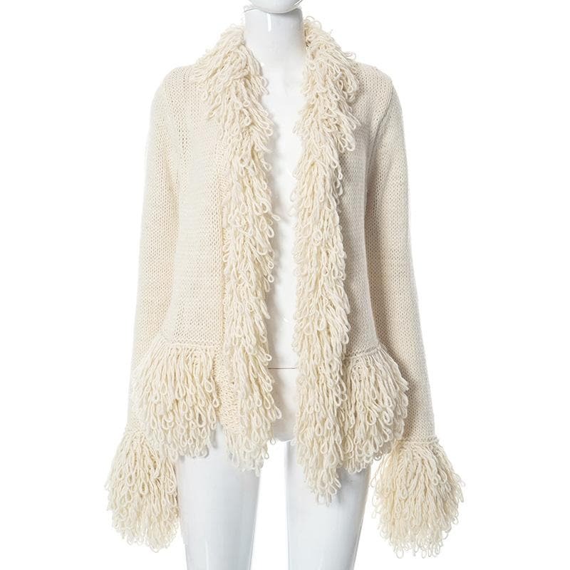 Cozy Knitted Tassel Coat Top - Y2K Aesthetic, Grunge Style, and Cute Layering Essential