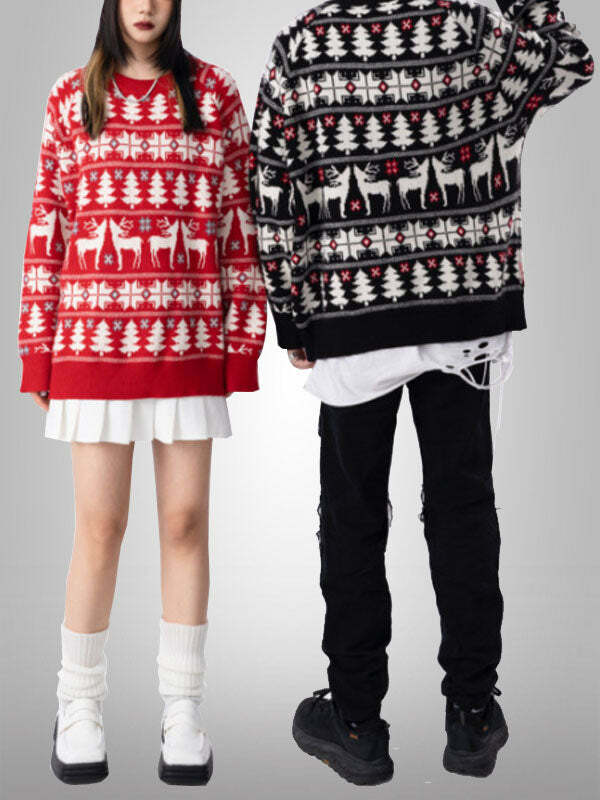 Cozy Knitted Y2K Aesthetic Couple Hoodies for Fall - Cute & Comfy Holiday Style
