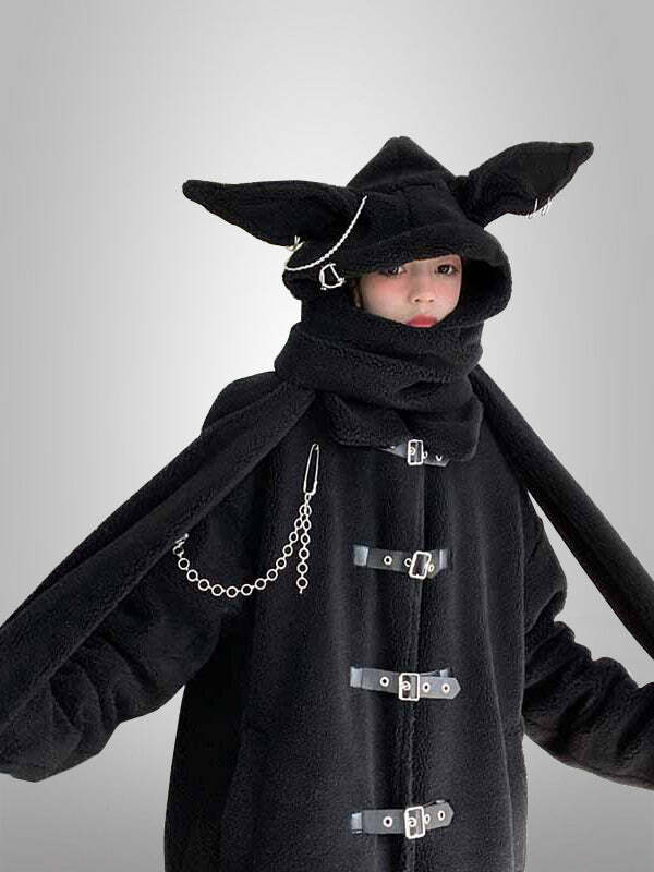 Cozy Rabbit Furry Coat with Scarf - Y2K Aesthetic Outerwear for Chic Fall Looks