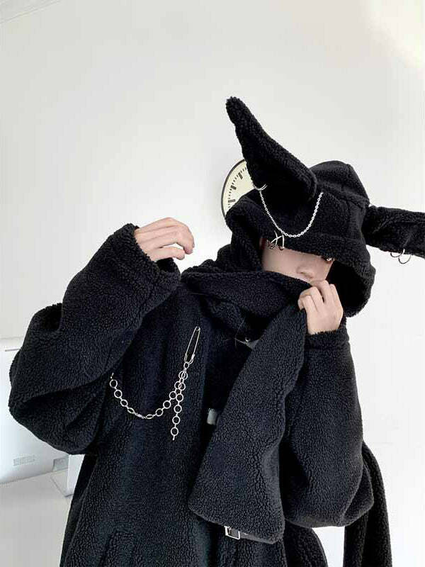 Cozy Rabbit Furry Coat with Scarf - Y2K Aesthetic Outerwear for Chic Fall Looks