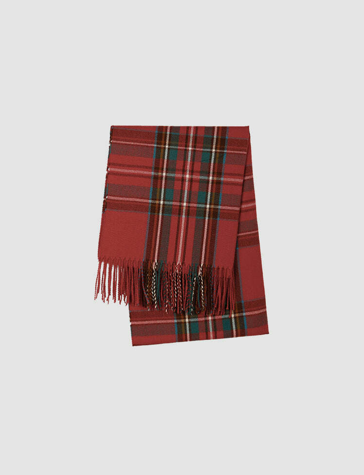Cozy Red Plaid Scarf for Y2K Fashion Lovers - Perfect for Grunge, Preppy, and Cottagecore Aesthetics