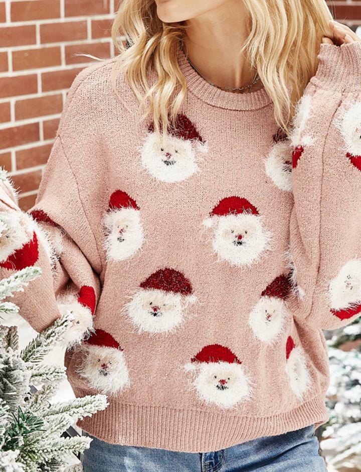 Cozy Santa Claus Knit Sweater - Y2K Aesthetic, Cute Holiday Top for Festive Vibes
