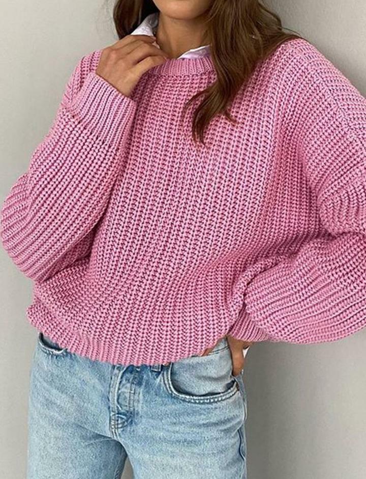 Cozy Solid Color Y2K Style Long Sleeve Crew Neck Sweater for Aesthetic Outfits