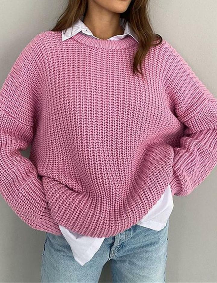 Cozy Solid Color Y2K Style Long Sleeve Crew Neck Sweater for Aesthetic Outfits