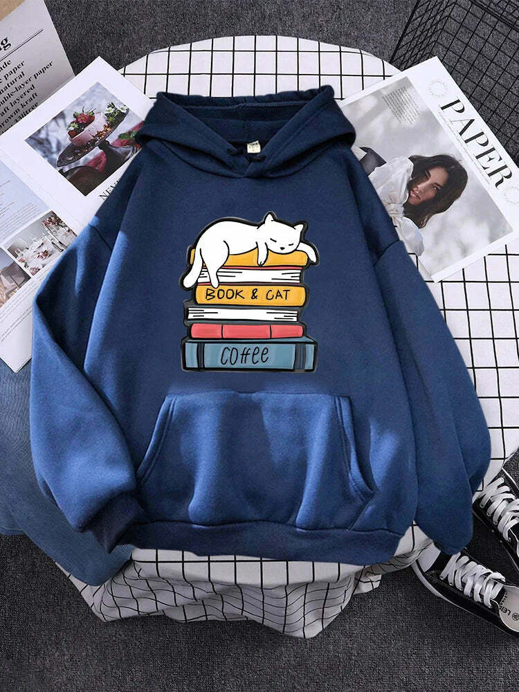 Cozy White Cat Sleeping Hoodie - Y2K Aesthetic, Cute Top for Grunge & Coquette Styles