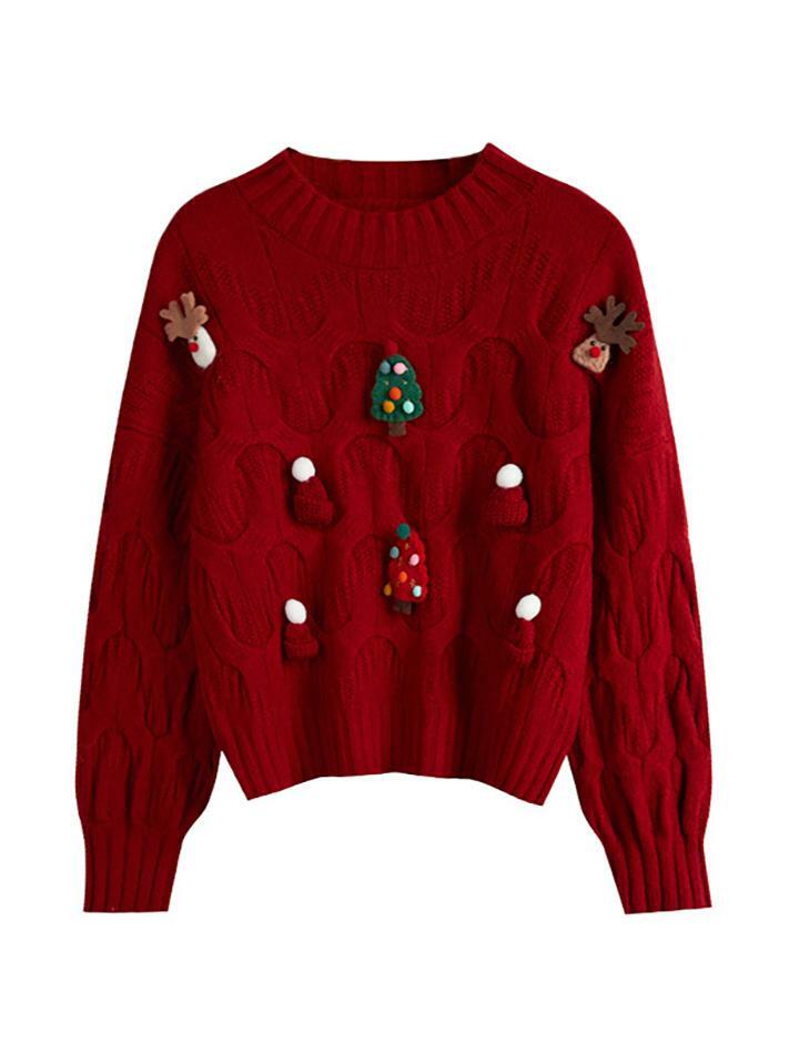 Cozy Y2K Aesthetic Pullover Sweater with Christmas Doll Decor - Cute & Comfy Style