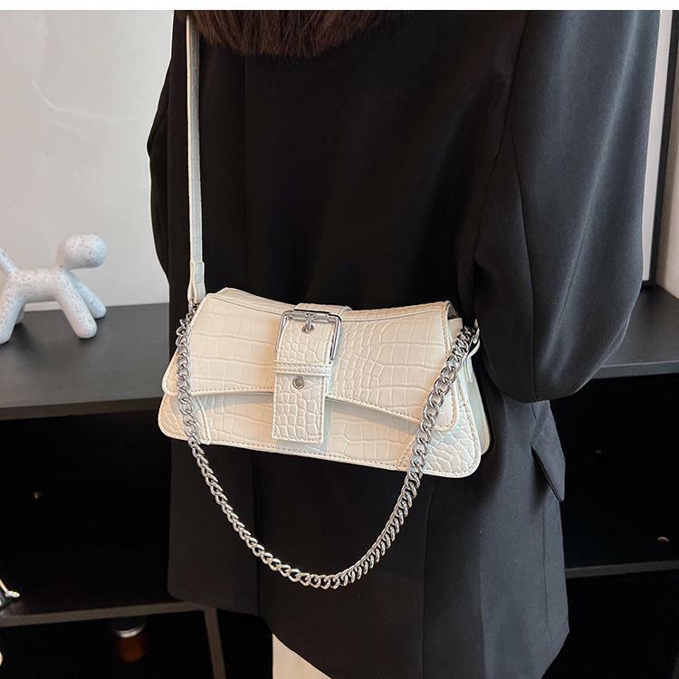 Crocodile Print Crossbody Purse with Solid Metal Chain - Y2K Aesthetic Fashion Accessory