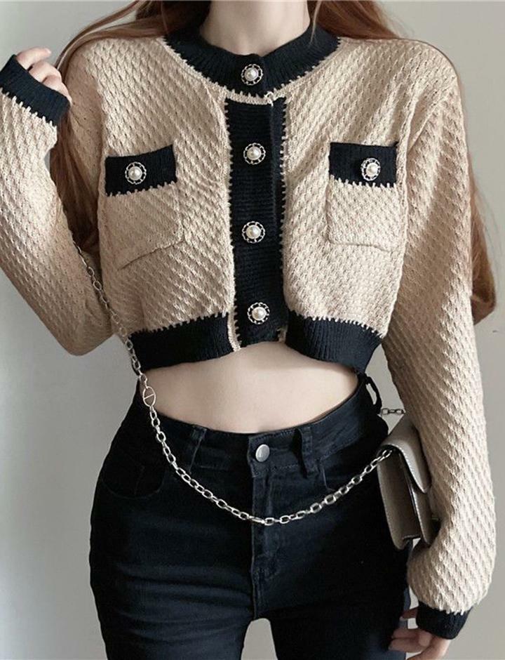 Cropped Knitted Cardigan Sweater - Y2K Aesthetic, Coquette Style, Cute Layering Top