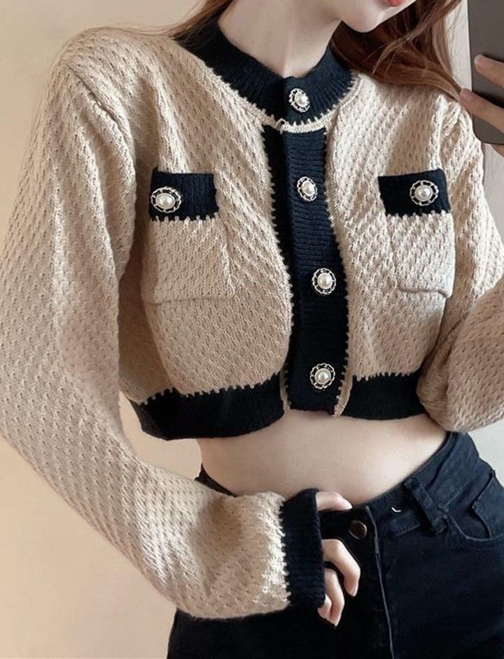 Cropped Knitted Cardigan Sweater - Y2K Aesthetic, Coquette Style, Cute Layering Top