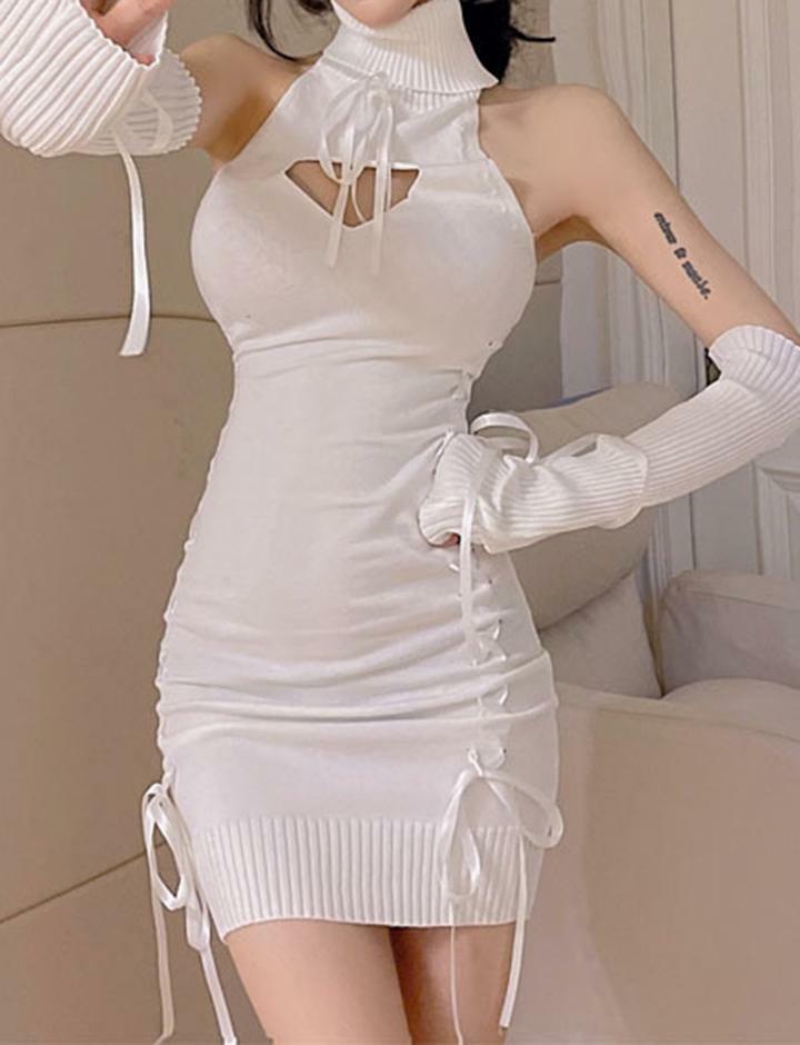 Cutout Bowknot Bodycon Mini Dress - Y2K Aesthetic, Coquette Style, Cute Party Outfit