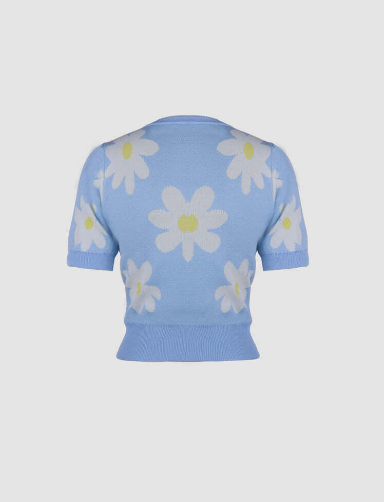 Daisy Print Y2K Aesthetic Short Sleeve Top - Cute Coquette Style for Trendy Outfits