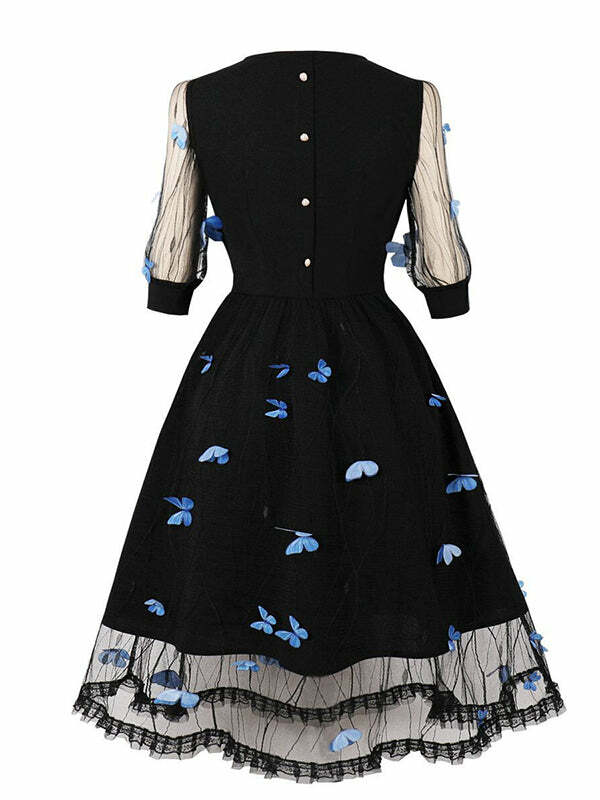 Dancing Butterfly Y2K Mesh Sleeve Dress - Cute Coquette Aesthetic for Fall Fashion