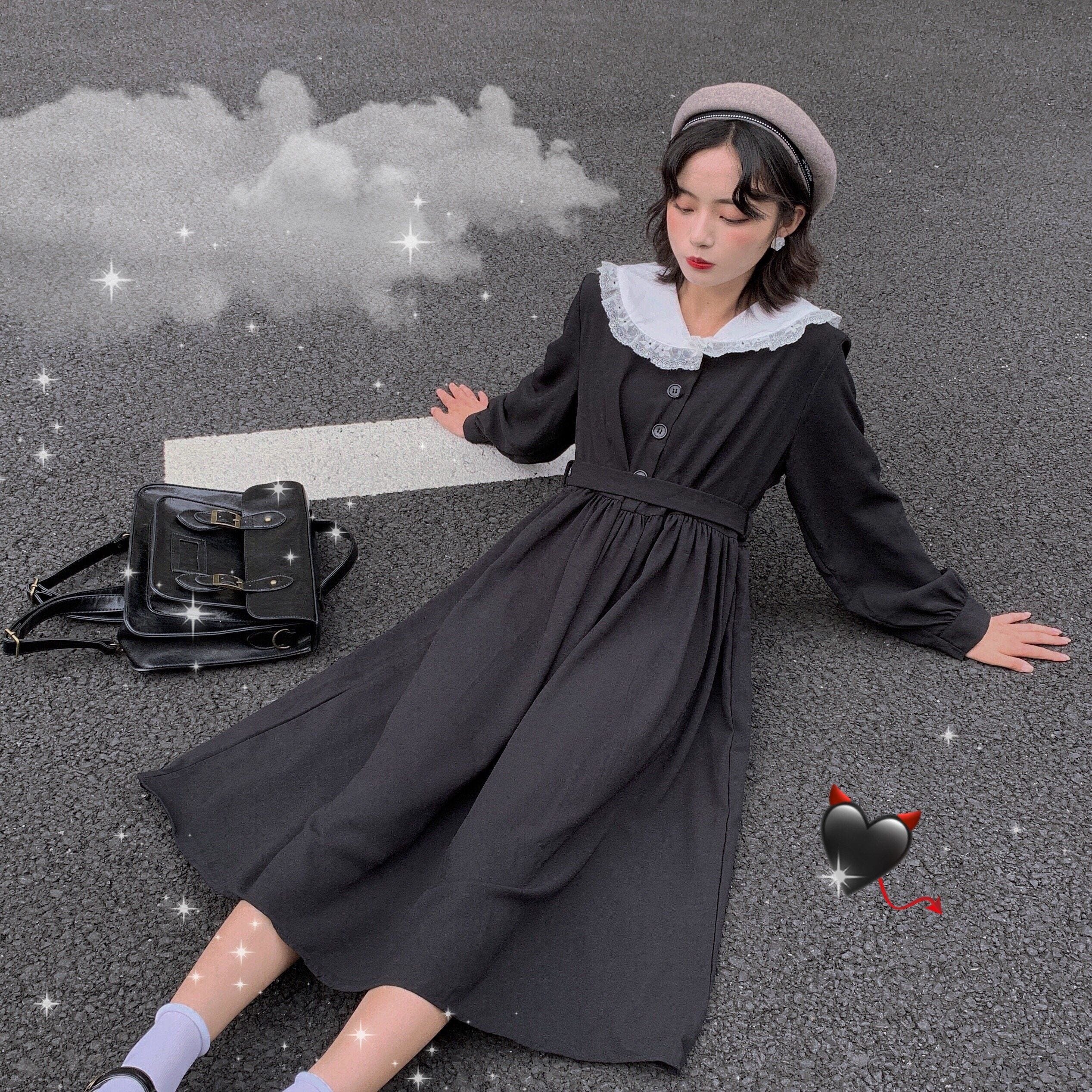 Dark Academia Peter Pan Collar Dress - Y2K Aesthetic, Vintage Style, Cute & Comfy Fashion