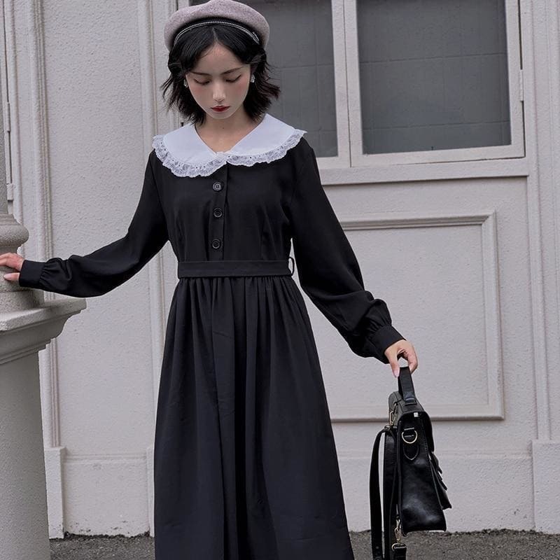 Dark Academia Peter Pan Collar Dress - Y2K Aesthetic, Vintage Style, Cute & Comfy Fashion